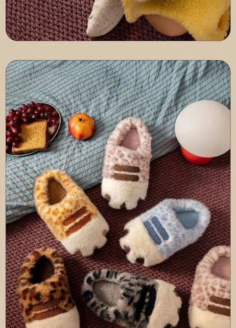 Entzückende Hausschuhe mit Kätzchenpfotenmuster für Damen, kuschelige Schuhe aus Kunstfell, offene Mules, ideal als Geschenk für Katzenliebhaber. – Detail 11