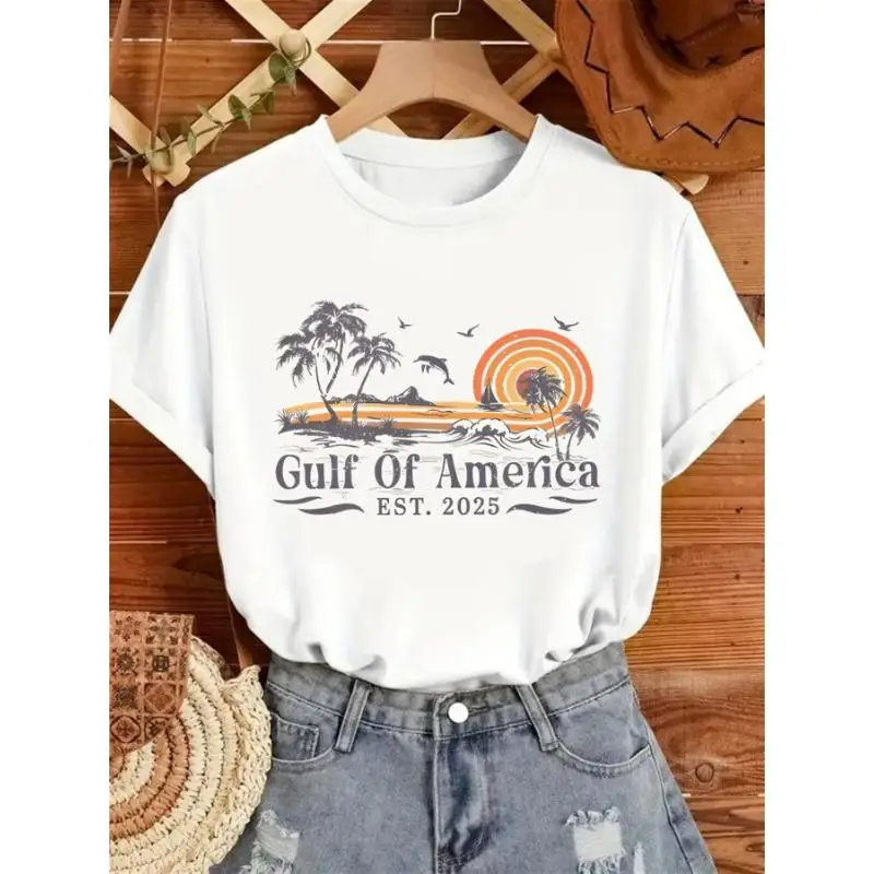 

Gulf Coast Beach T-Shirt Men Women Retro Sunset Dolphin Palm Tree Summer Vacation Travel Tee Seaside Lover Est. 2025 Gift