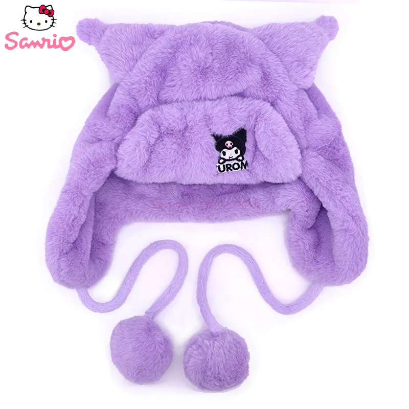 Sanrio Kuromi My Melody Cartoon Plush Windproof Girls Cute Warm Ear-protection Lei Feng Hat In Autumn And Winter Christmas Gifts