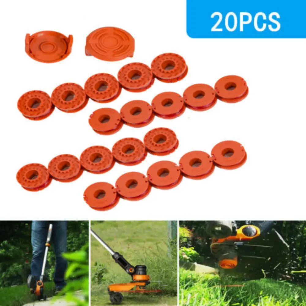 Bymaocar High-Quality 20 Grass Cutting Ropes+2 Lids Fit Worx Grass Trimmer Replacement Nylon Spool Line Weed Eater Edger String