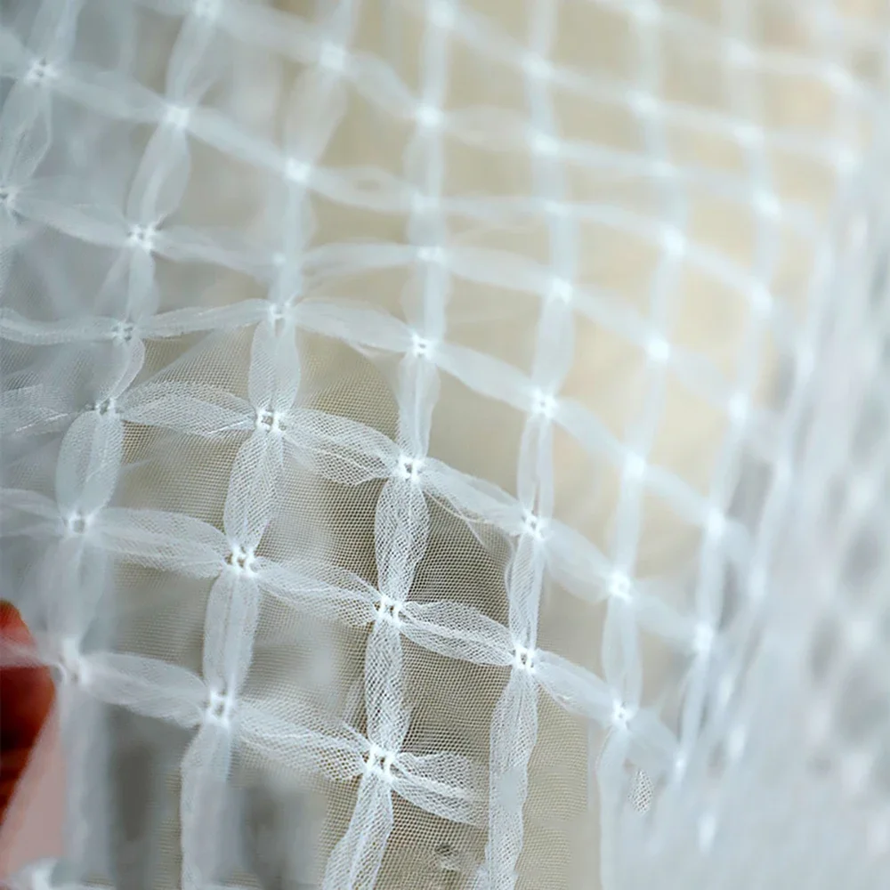 White Soft 3D Grid Tulle Mesh Fabric For Tutu Princess Dress Bridal Dress Voile Fabric Sewing Croptops Tops Cloth