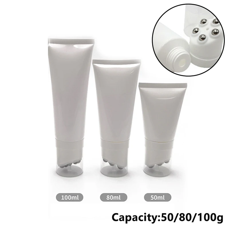 

50/80/100g Cosmetic Soft Tube Steel Ball Massage Bottle Neck Cream Body Lotion Massage Cream Repeatable Plastic Container