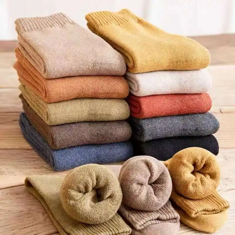 

Мужские зимние теплые носки против холода, супер толстые длинные носки, удобные однотонные снежные повседневные антифризные чулки