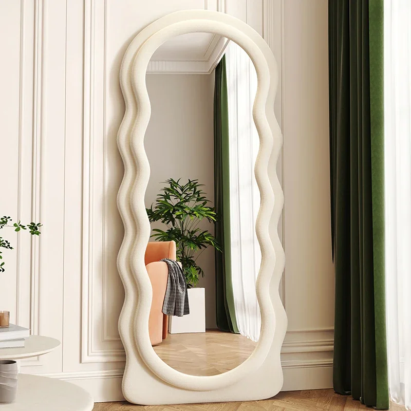 

Online celebrity wave full-length mirror floor-to-ceiling mirror cream ins wind dressing mirror home girl bedroom shaped