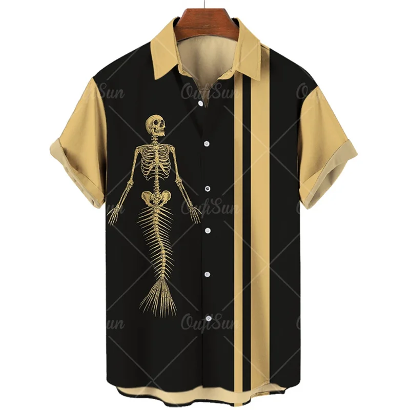 2023 New Men's Hawaiian Shirt Loose Top 3D Printed Skull Printed Shirt T-Shirt Breathable Summer Short Sleeve Large Size Shirt