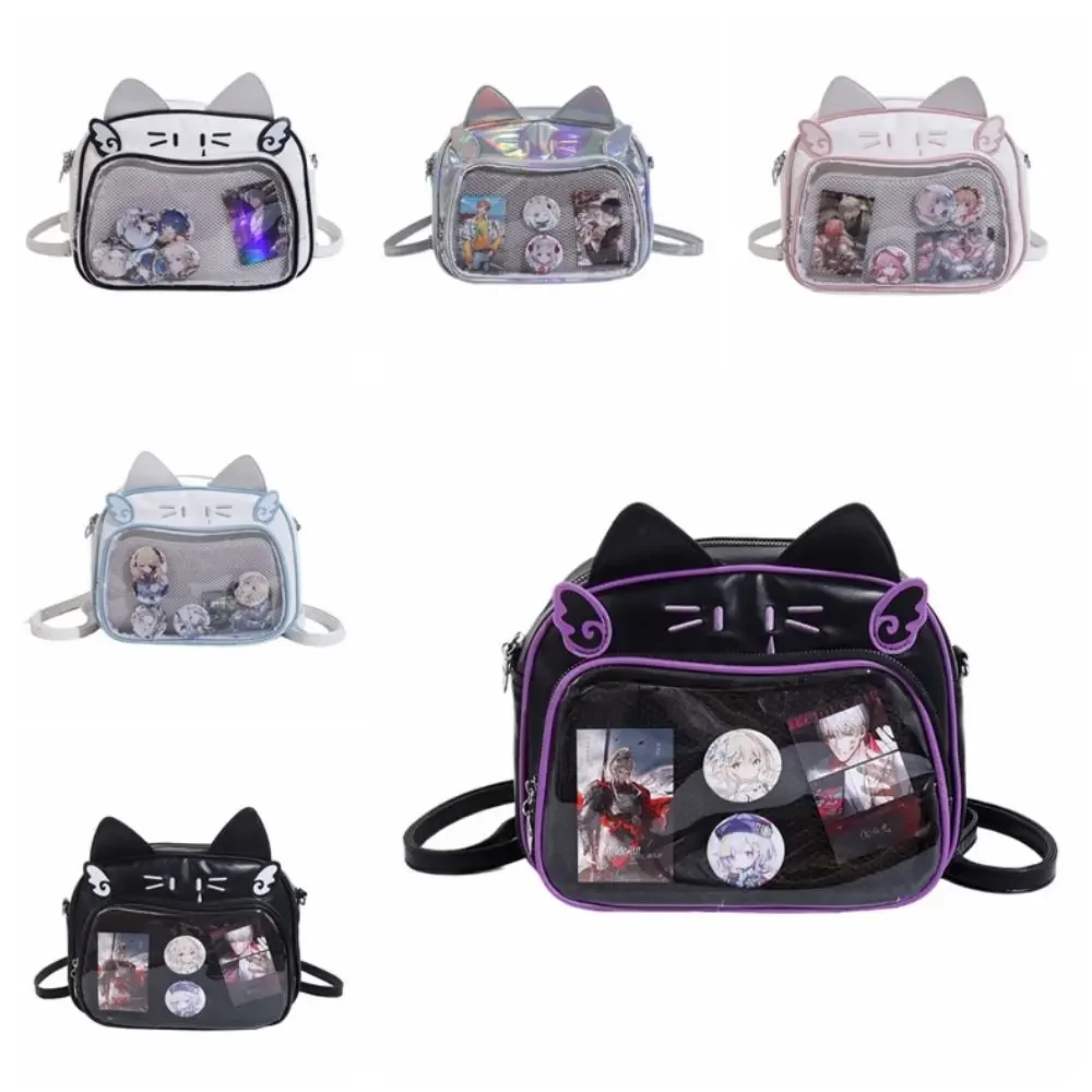 Doce saco com zíper kawaii gato itabag saco de boneca de algodão do plutônio bolso transparente carteira crachá saco de armazenamento moda mochilas menina