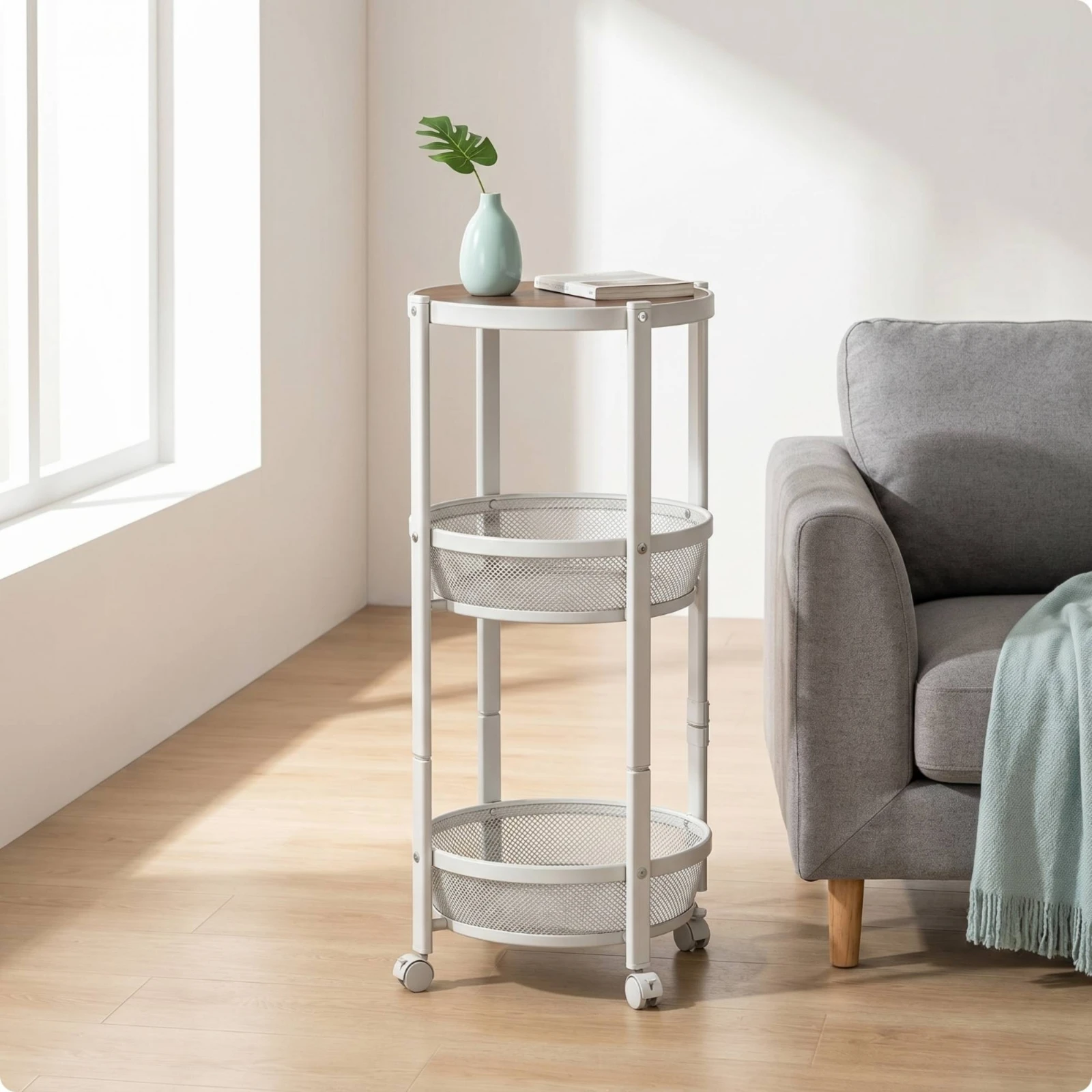 Rolling Cart with Table Top Foldable Rolling Side Table Storage Cart with Wheels Compact Furniture Mobile for Kitchen