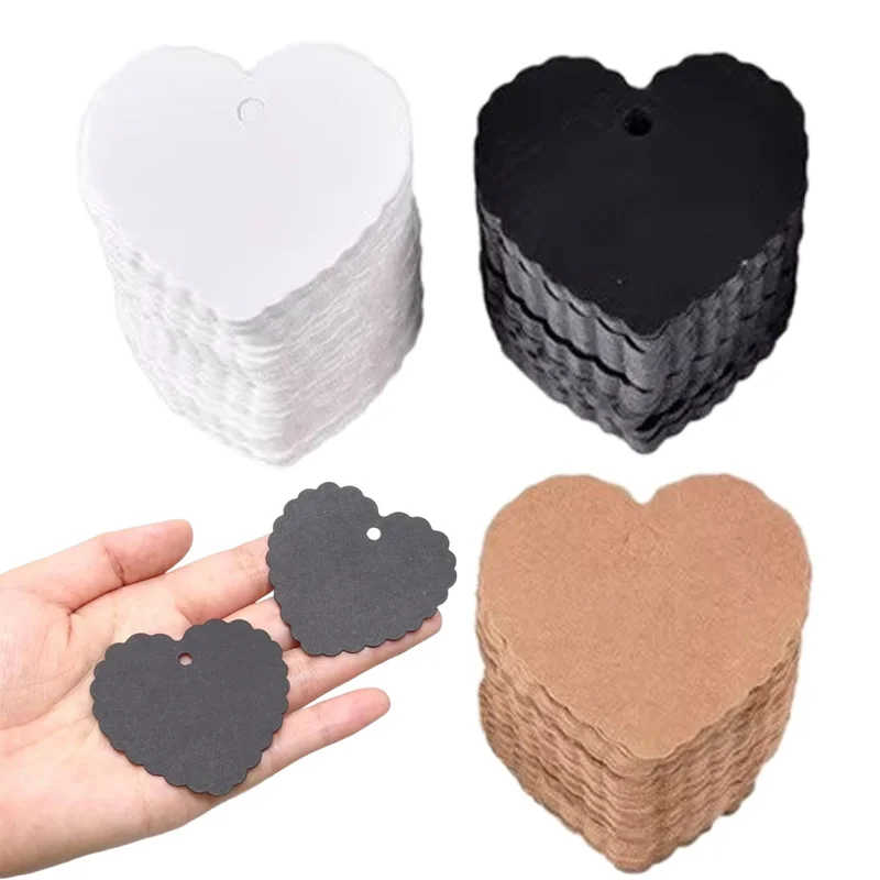 46Pcs Blank Heart Hang Tags Thick Paper Label Cards Brown White Black for Christmas Gift Packaging Holiday Pricing Retail TMZ