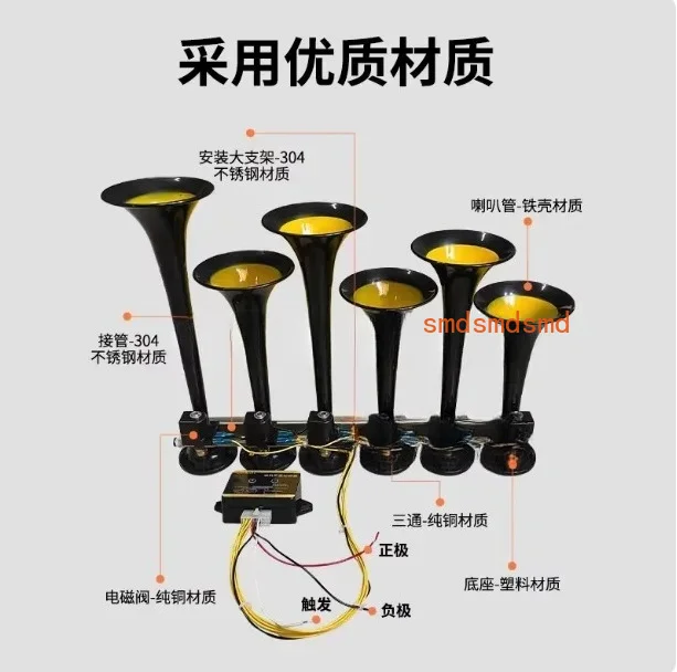 12/24V Car Music Six-tube Modified Horn Truck Train Universal Electronically Controlled Horn Super Loud Whistle Electric Horn