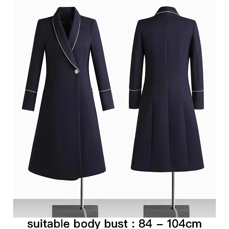 

High quality wool blend long trench coat for women big size single breasted new winter 2024 elegant clothes - black grey blue