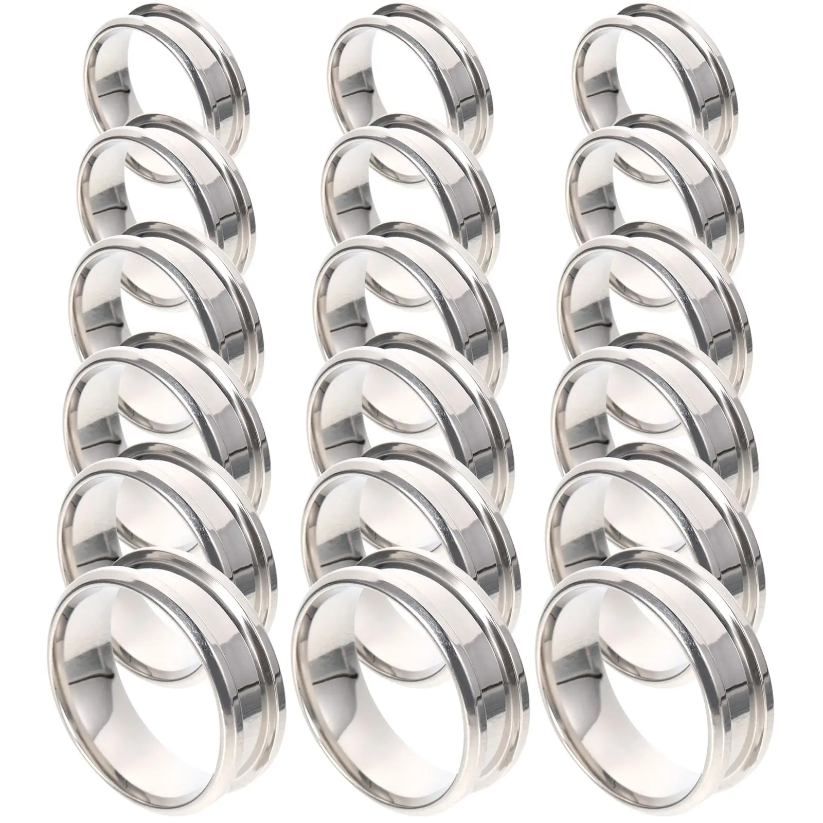 18 Pcs Fluted Ring Core Jewelry Ordinary Blank Stainless Steel Silver Smooth Rings Plain Finger Man