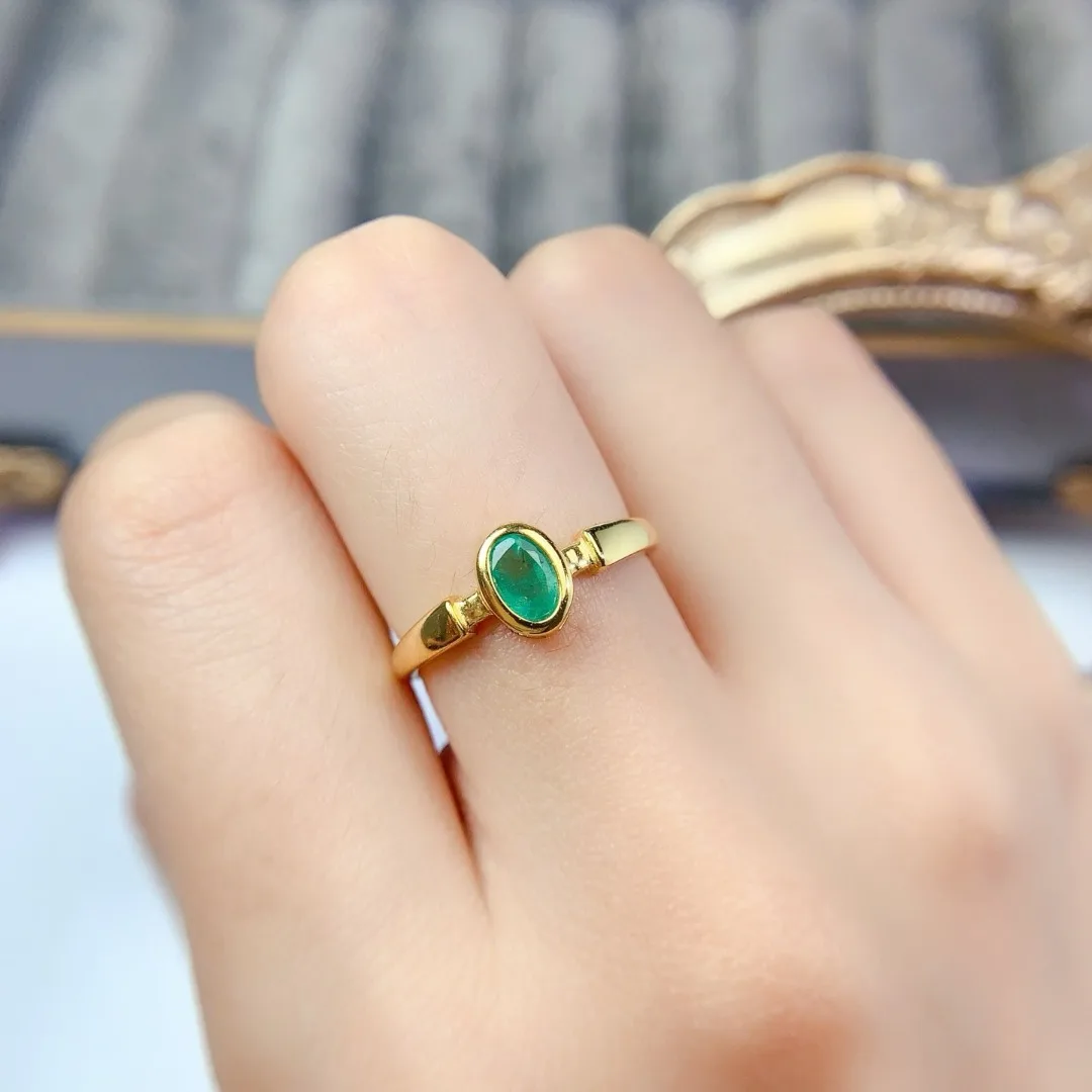خاتم فضة S925 أنيق مع زمرد طبيعي لامع إكسسوار أنيق ومتطور للسيدات مثالي للارتداء اليومي #5