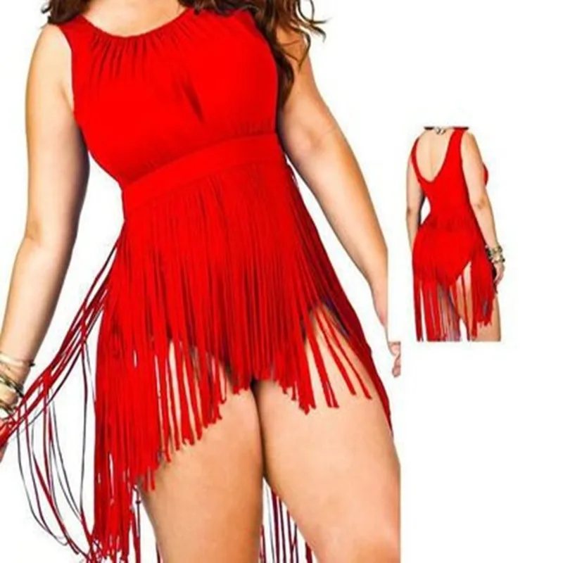 6XL Fringe One Piece Plus Size Swimwear Women Padded Tank Top Swimsuit High Waist Bathing Suit Extra Large Swimming Suit