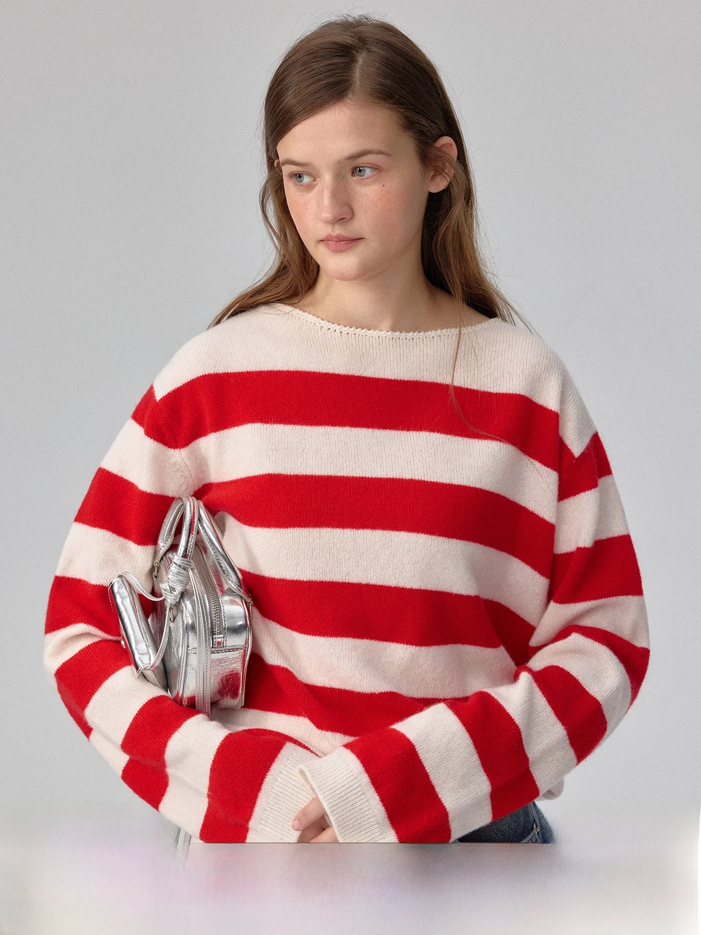 

Ele Plus00 Camere Knit Sweater Color Blo Stripe round Ne Women's Long Sve Soft Warm Faion Slimming Top