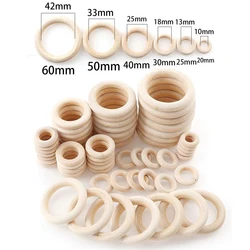 Unfinished Solid Wooden Rings 20-60MM Natural Wood Rings for DIY Crafts Wood Hoops Ornaments Connectors Craft Making