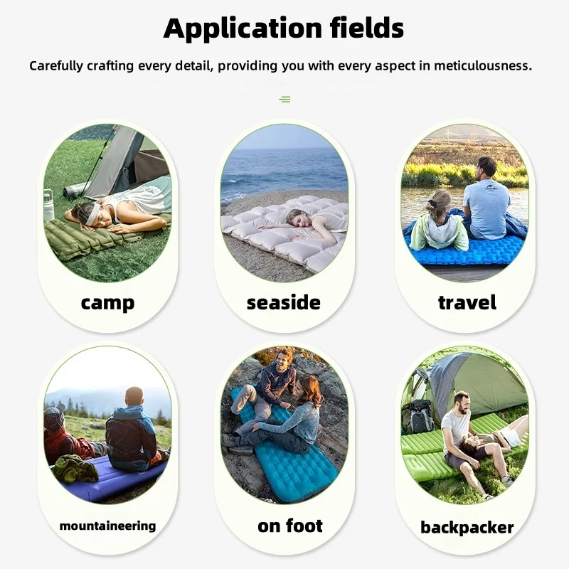 مرتبة تخييم محمولة قابلة للنفخ، وسادة مقاومة للماء والرطوبة، مناسبة لرحلات التنزه في الهواء الطلق