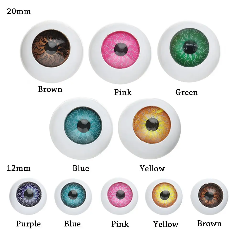 Yeux de sécurité ronds en plastique, 12mm/20mm, pour jouet animal, marionnette, dinosaure, pour herbe, accessoires de bricolage artisanal, 10 pièces