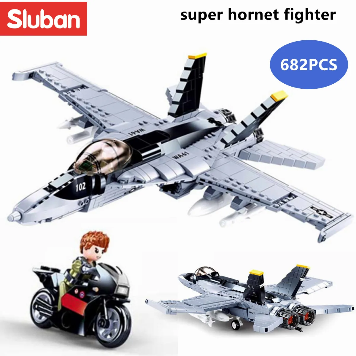 Sluban Building Block Toys Army F-18 Super Bumblebee 682PCS Bricks B0928 Compatbile With Leading Brands