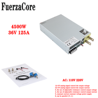 4500W 36V high power SMPS 0-36VDC adjustable voltage 0-5V analog signal PLC control PWM 110V 220VAC LED display CCTV solar motor