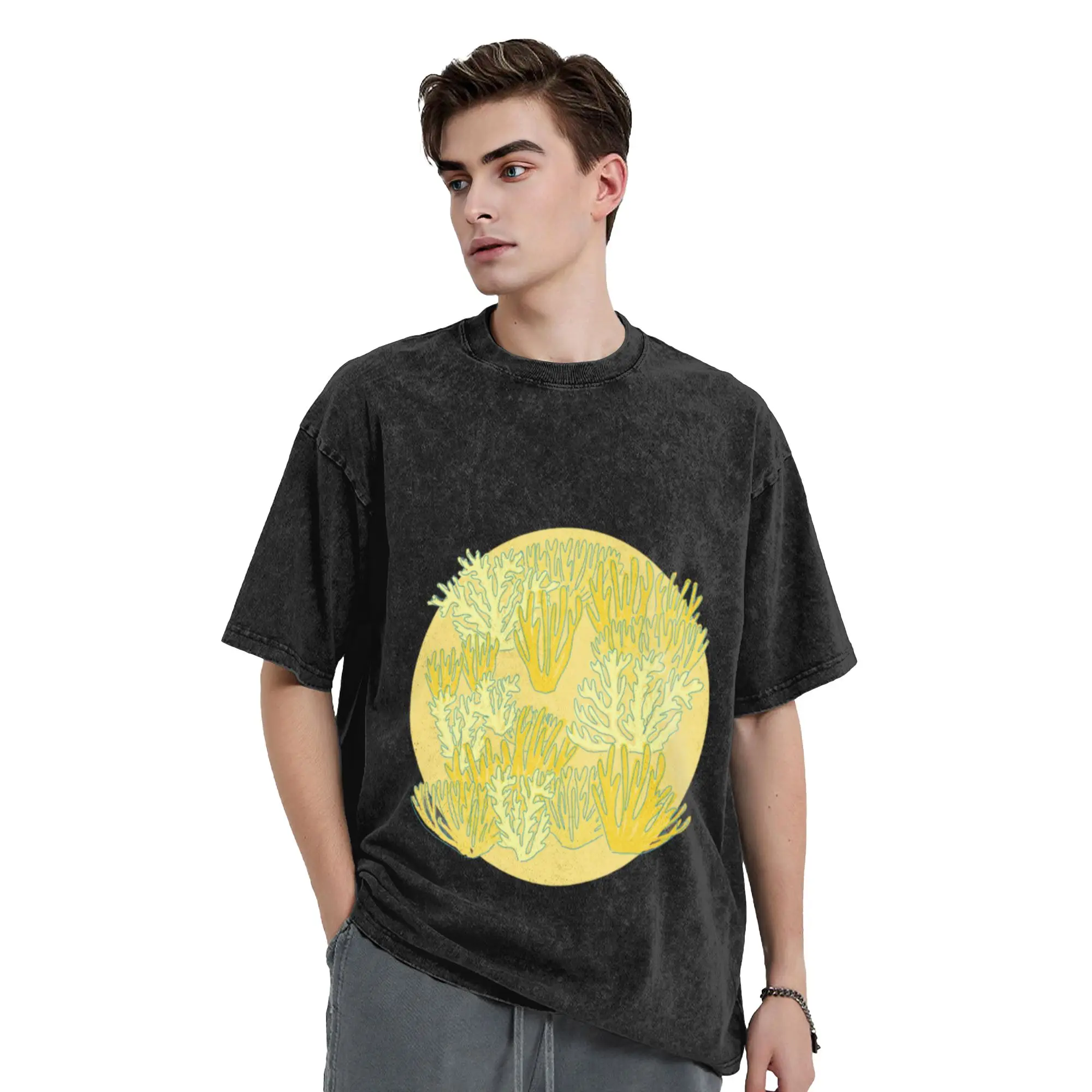 yellow - Corals Classic Trendy A T-Shirt Oversized Short Sleeve Men's Women's Cotton Tees Tops
