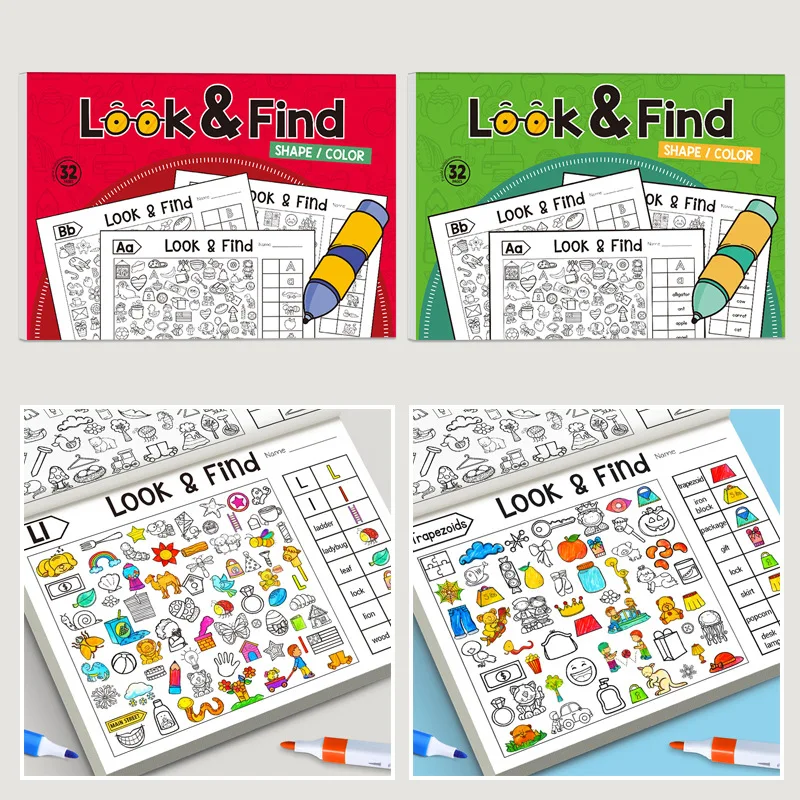 어린이들은 물건을 찾는 게임 시각적 인식을 향상시킵니다. 집중력 집중력 필기 연습 책 2-6세를 위한 재미있는 색칠 게임