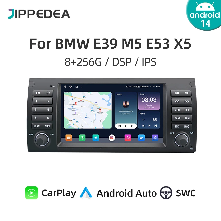 Android 14 8G 256GB CarPlay GPS Navigation WiFi Bluetooth Multimedia Player DSP Stereo Car Radio for BMW E39 M5 E53 X5 1995-2007