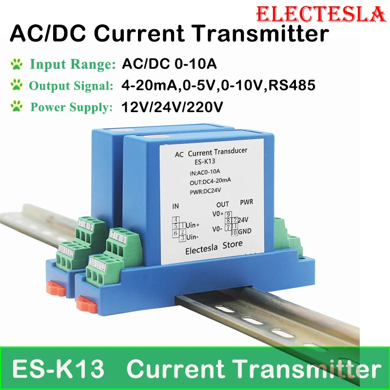 

AC Current Sensor Transmitter -100mA~100mA 1A 5A 10A Current Transducer DC24V 4-20ma 0-10V RS485 Hall Effect Current Transmitter