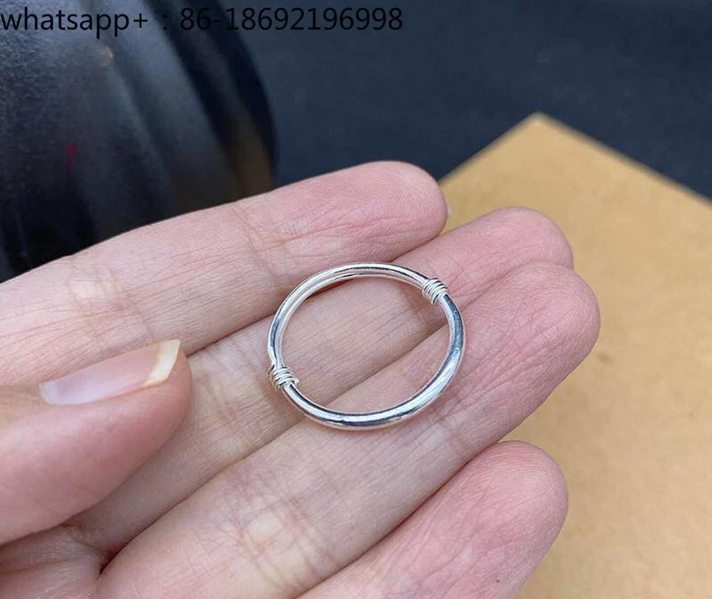 

Solid Plain Ring Adjustable Push-Pull Ring Sterling Silver Simple Couple Ring