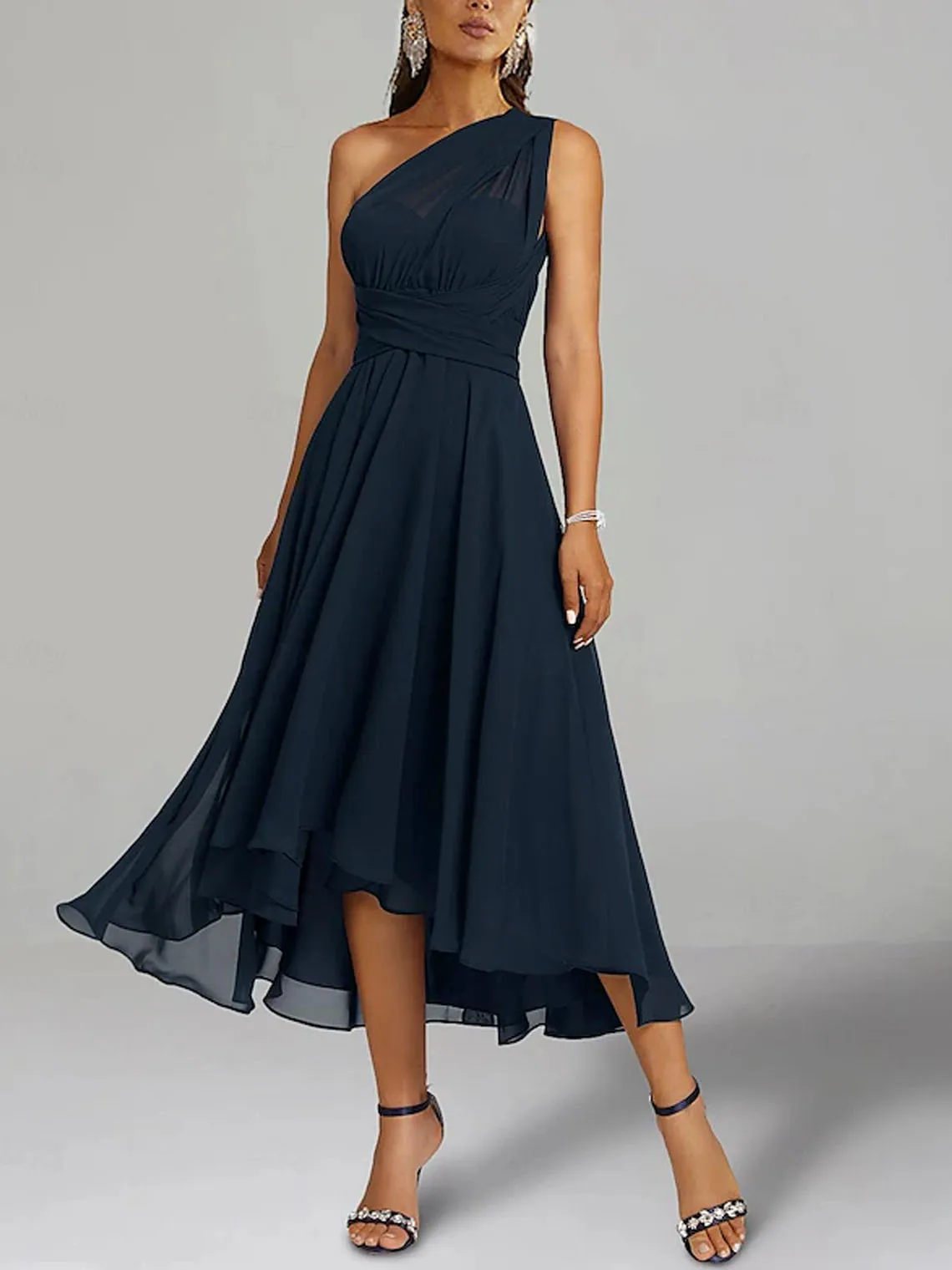 

А-силуэт-трансформер бесконечности на одно плечо чайная длина свадебное платье для гостей вечернее платье шифоновое без рукавов 2025 бесплатно по индивидуальному заказу