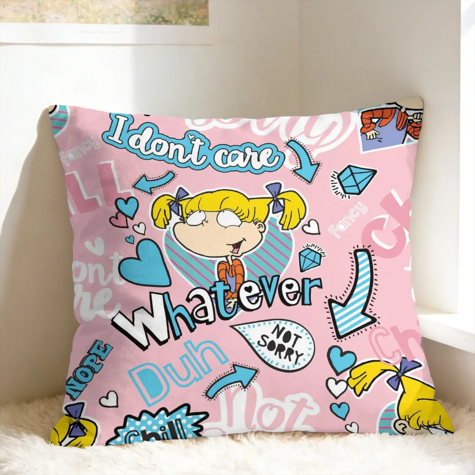 R-Rugrats Angelica Pickles Pillowcases  Retro Trendy Pillow Case For Living Room Sofa Print Pillow Cover