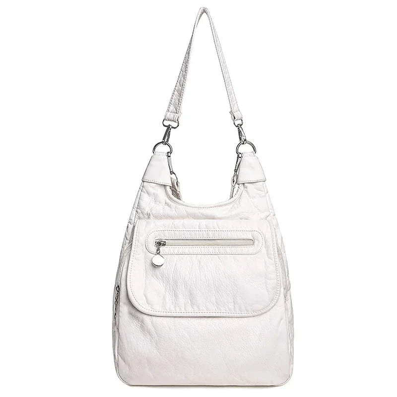 Sac à Dos Blanc en Cuir PU Doux Lavé pour Adolescentes, Cartable de Grande Capacité, Anti-Vol, à la Mode