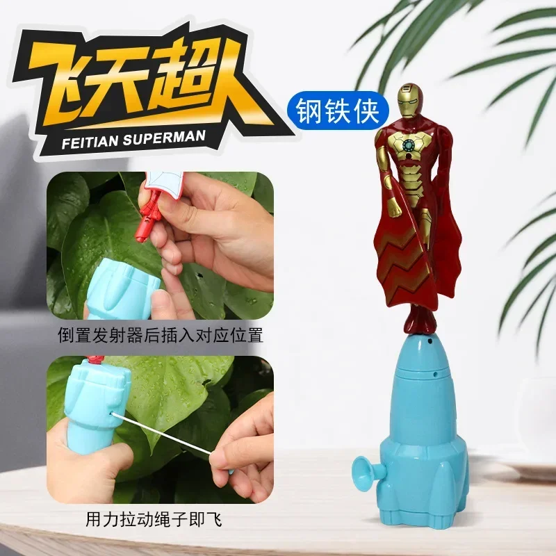 Anime Spiderman Bamboe Dragonfly Vliegend Speelgoed Iron Man Kapitein Roterend String Vliegend Speelgoed Buitenspeelgoed voor Jongens Kinderen Cadeau