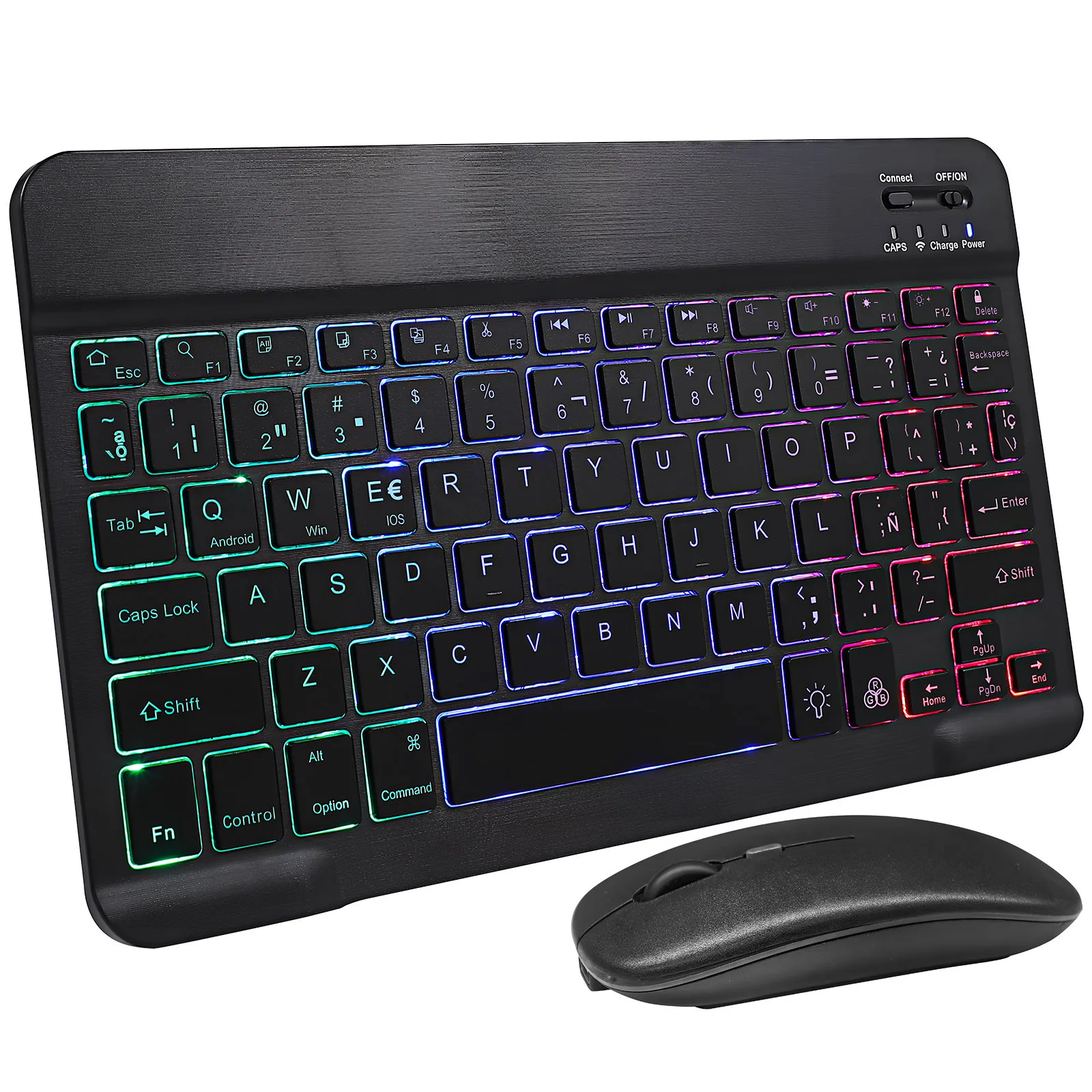 

Black 10 Inch Wireless Keyboard Layout Backlit Keys Rechargeable Mouse Set Portable Size For Home Office Tablet