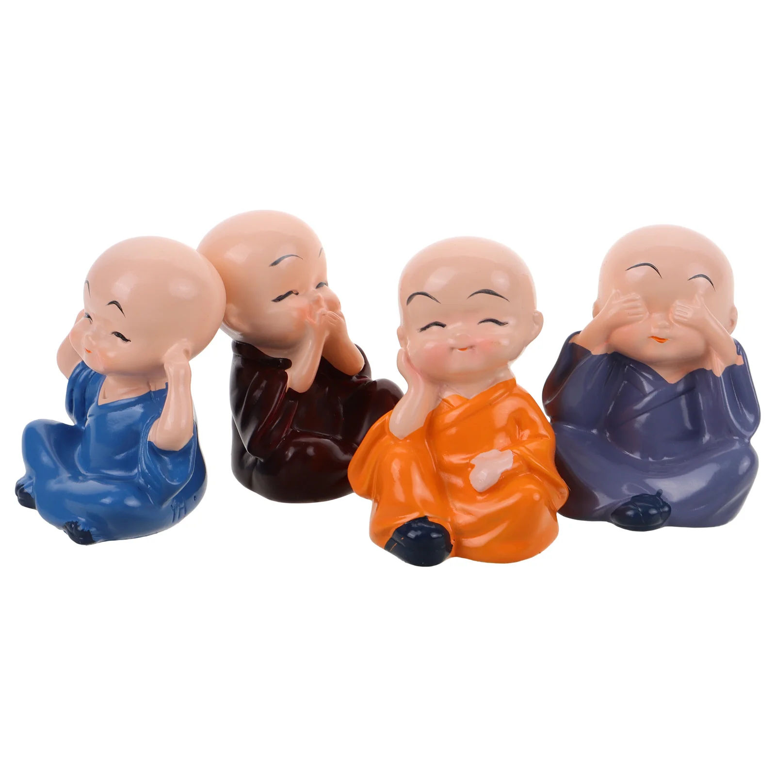 4 Pcs Brazilian Wood Flower Pot decorations Microlandscape Monk figure Statue Little sculpt