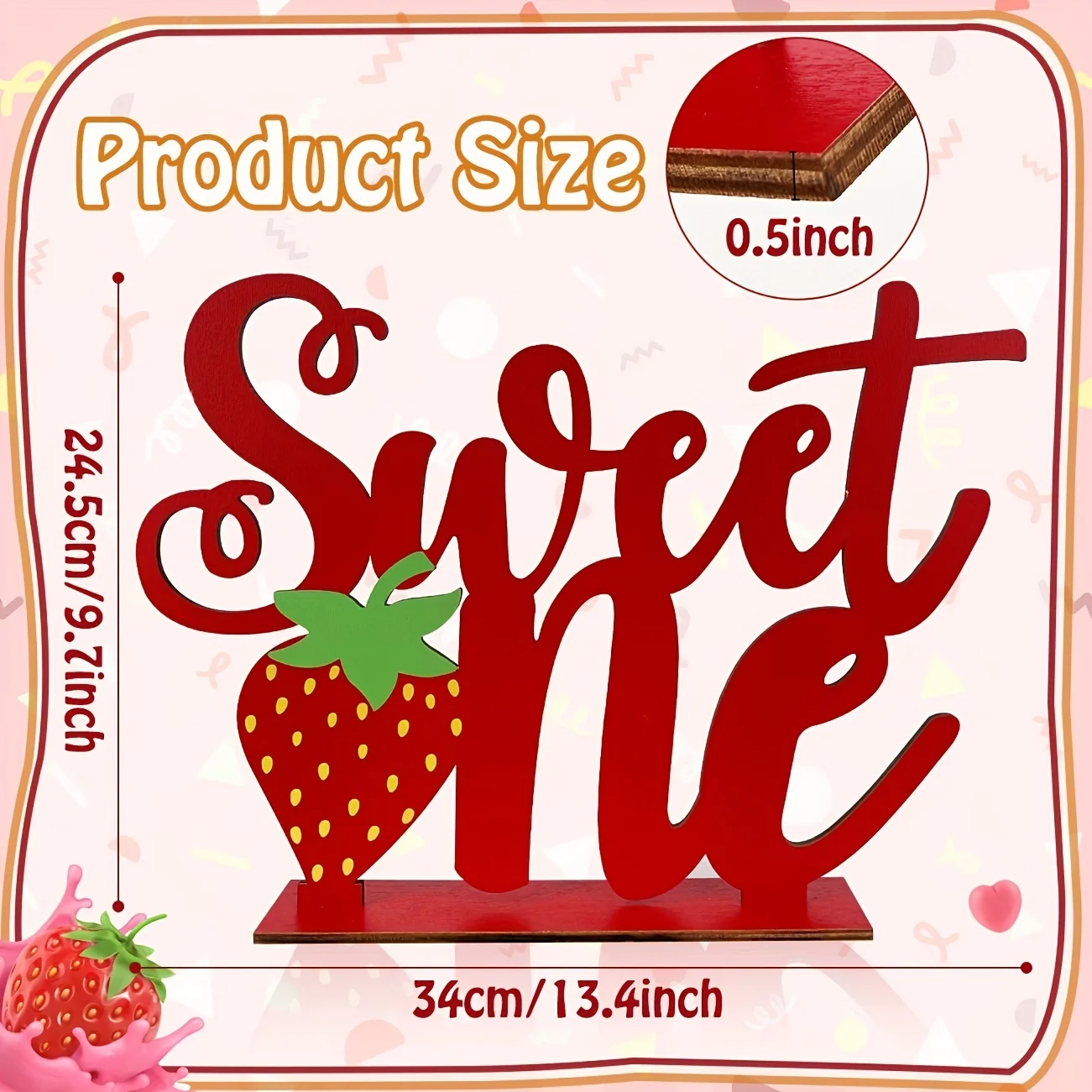 Strawberry Theme Birthday Party Wooden Centerpiece Signs Berry Sweet One Letter Sign Table Topper for Baby Girls Strawberry 1st