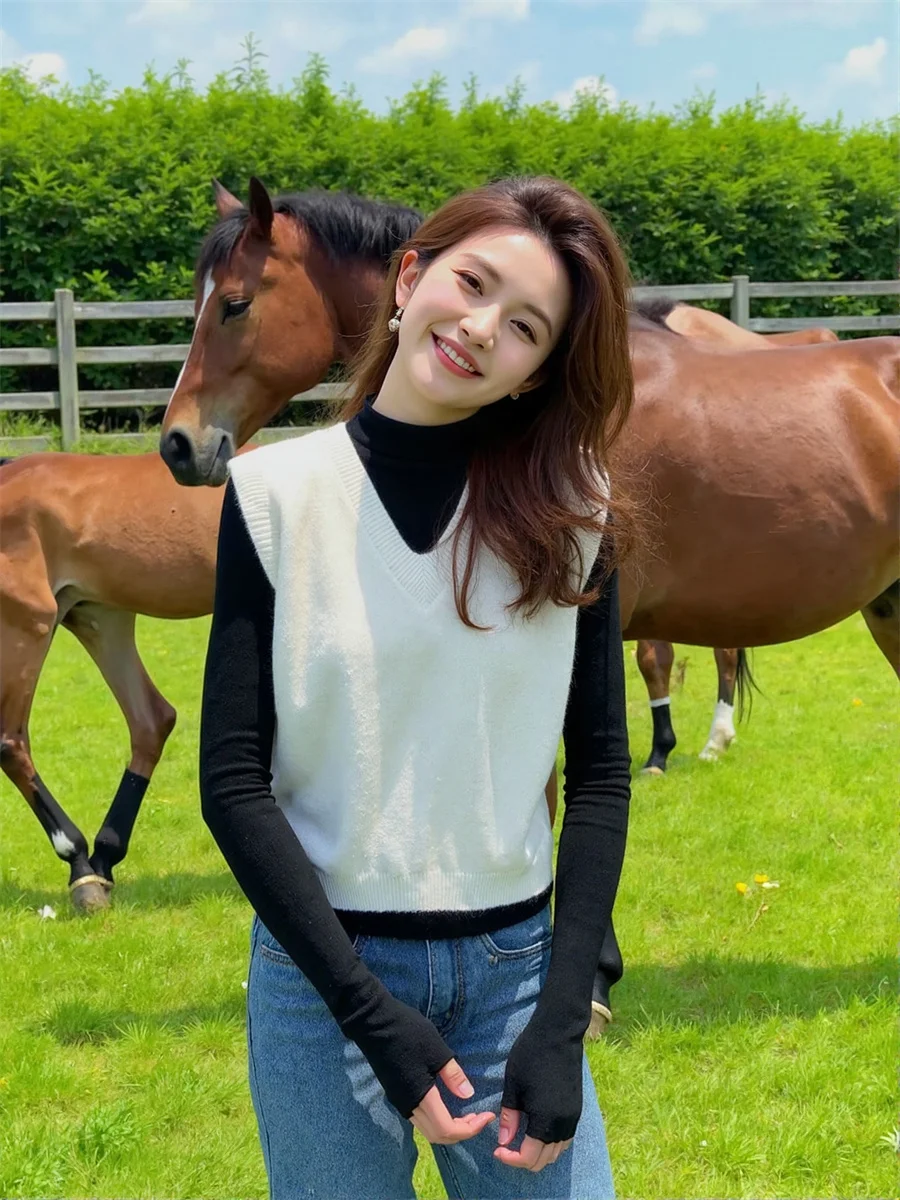 Damskie swetry bez rękawów, dzianinowe, luźne, uniwersalne, wzór w pepitkę, zapinane na guziki, codzienne, modne, proste, damskie.