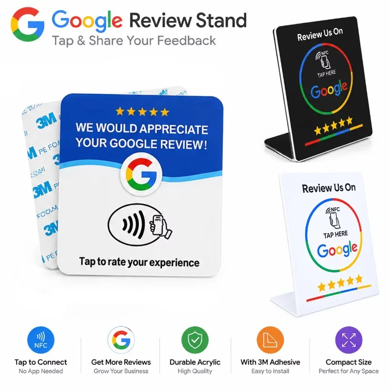 HOT 10pcs Google Signboard Card NFC Code Tap Business Desktop Sticker Google Card Social Media RFID Card NFC Google Review Card