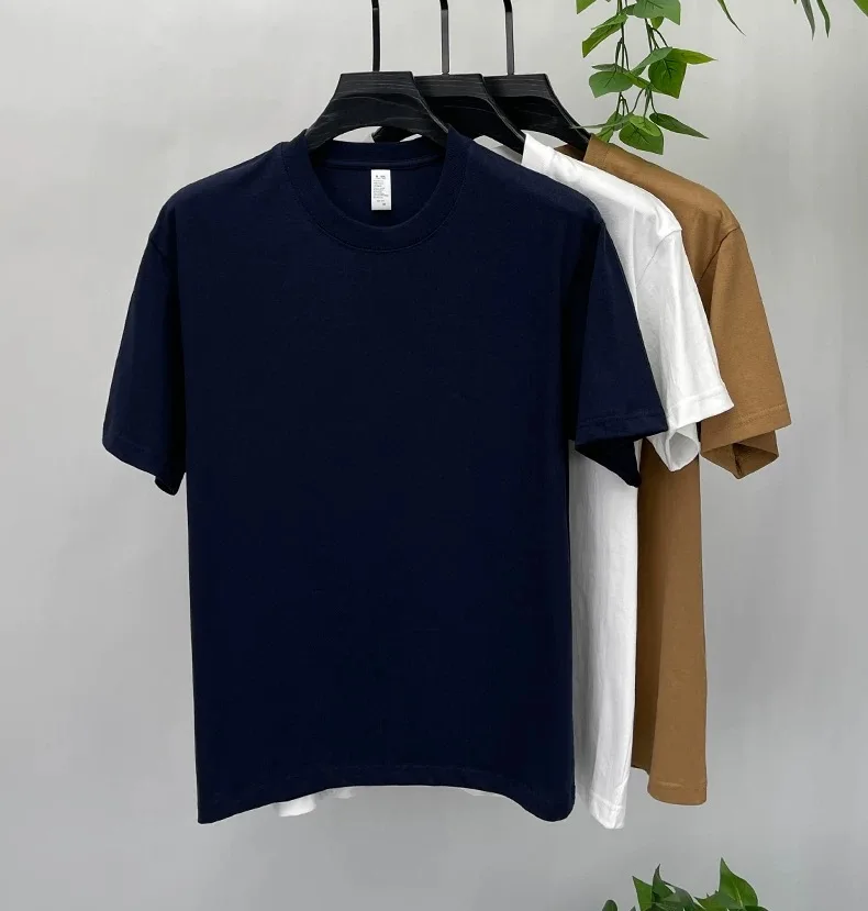 100% cotton men\'s round neck short sleeved T-shirt high-end fashion solid color casual comfortable breathable summer new top
