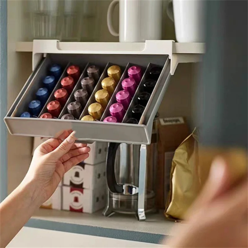 Coffee Capsule Holder Coffee Tea Bag Small Drawer Organizer Box No Punching Required Save To Space Storage Box Home Office Use