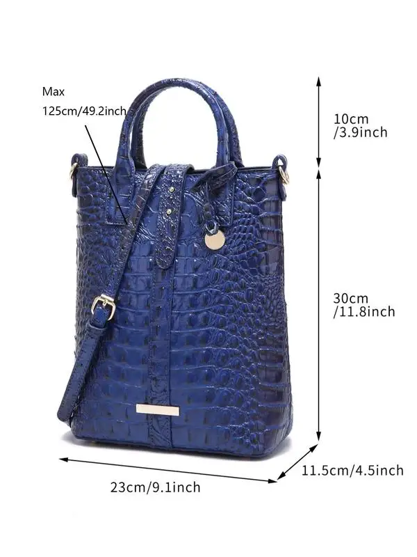 Summer Fashion Solid Color Handbag with Buckle, Vintage Crocodile Embossed Shoulder Bag for Women for Work & Daily Use