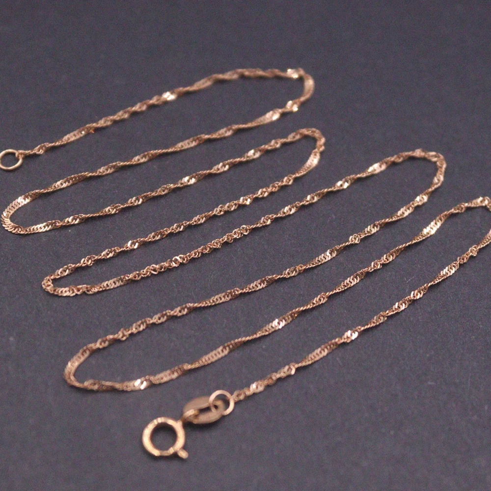 Real 18K Rose Gold Chain For Women 1.2mm Twist Singapore Link Chain 18inch Length /1.1-1.2g