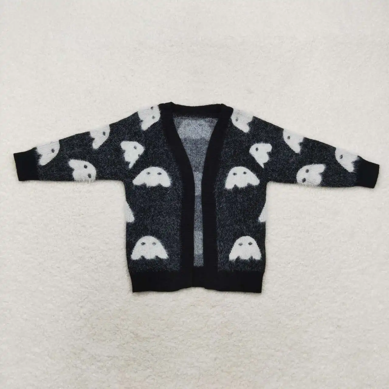 GT0649 Fashionable Boys Clothes Long Sleeve Halloween Ghost Black Print With Cardigan Sweater Children Clothes Rts No Moq