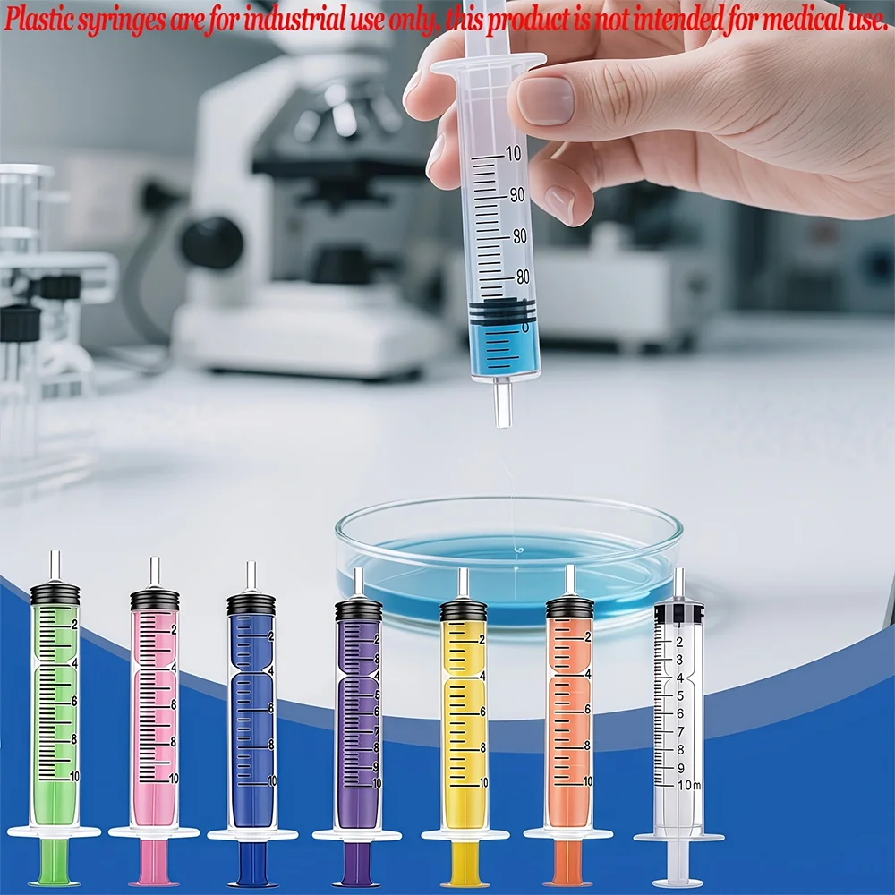7 Colorful Syringes, 10ml Each, 7 Syringes in Different Colors, Multifunctional, Can Be Used for Liquid Transfer, Plant Watering, Laboratory Use, Animal Feeding, Etc