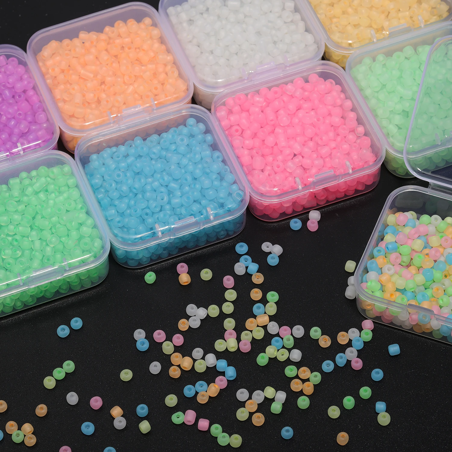 350Pcs 4mm Luminous Czech Glass Seed Beads Boxed Multicolors Tiny Loose Beads For Jewelry Making Supplies DIY Bracelet Accessory