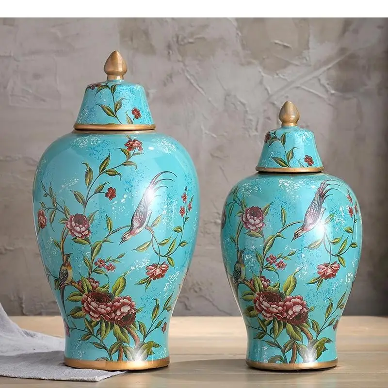 Painted Ceramic Vase Ornaments Classical Flowers and Birds Vases Multipurpose Antique Porcelain Storage Jars Rustic Home Decor