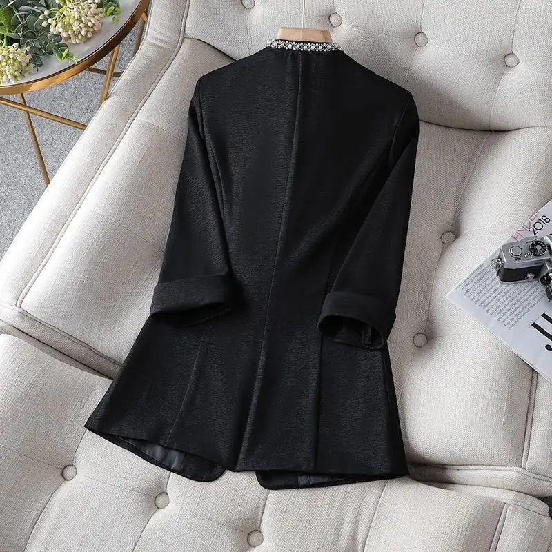 High-Grade Small Suit Outcoat Slim Fit All-match Women Outwear Spring Autumn New Fashion Pearl Grace No Buckle Suit Jacket