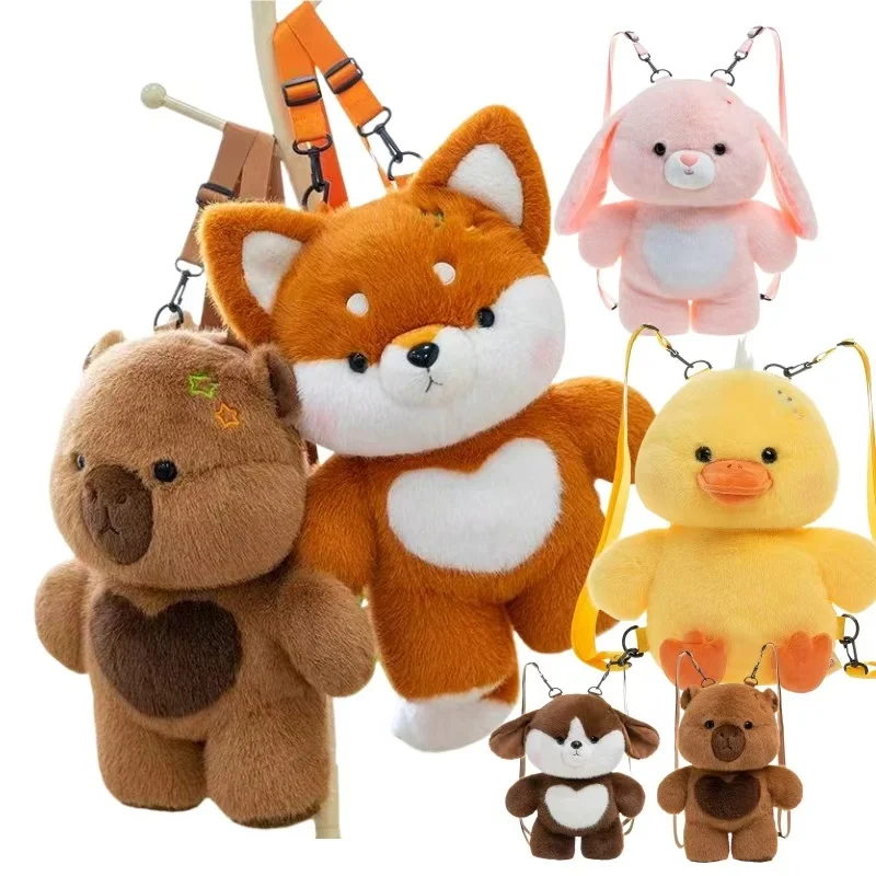 Cute Capybara Rabbit Fox Dog Duck  Backpack Super Soft  Kawaii  Animals Toys Cartoon  Birthday Christmas Gifts for Girls Boys