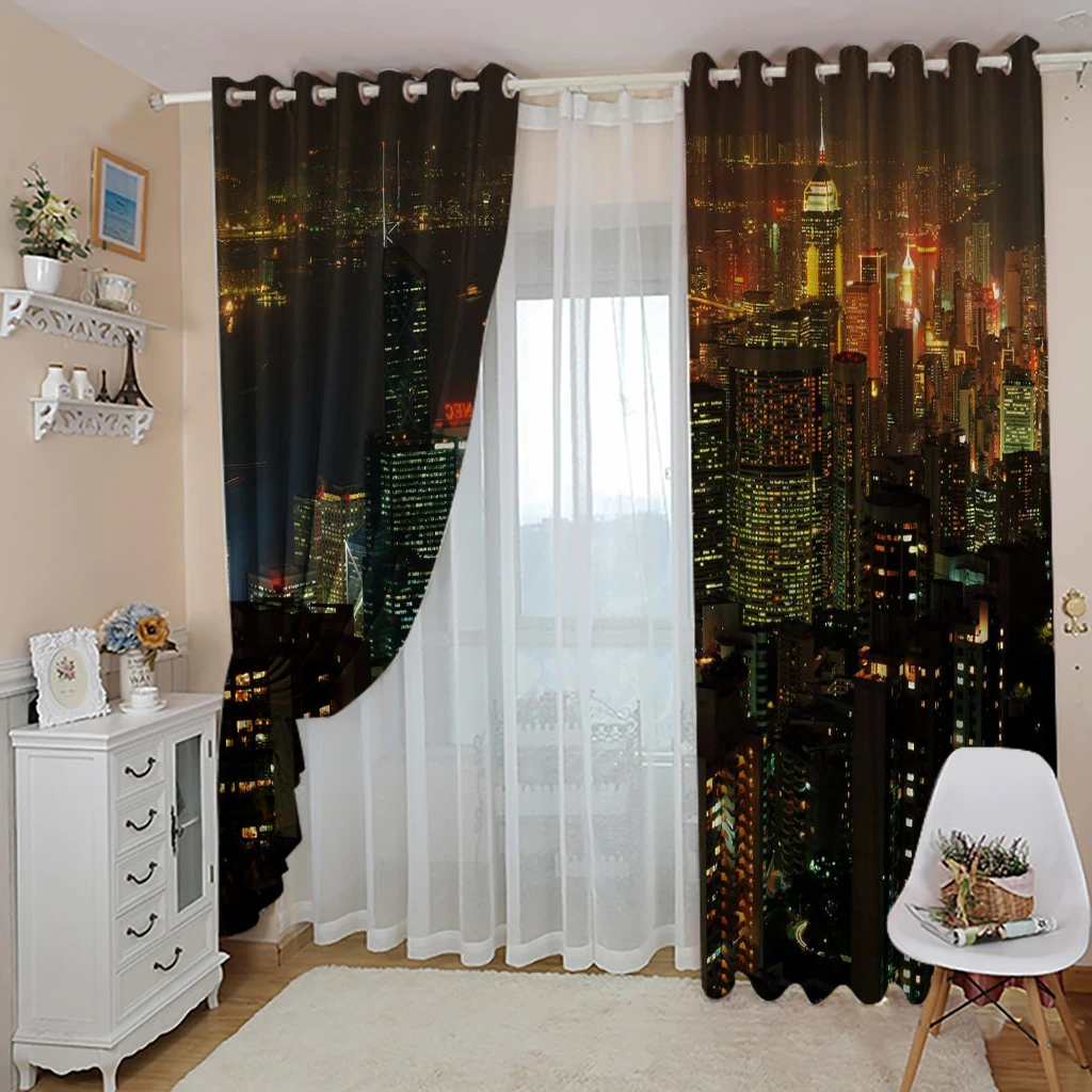 Photo night cnty building curtains 3D Blackout Curtains Living Room Bedroom Hotel Window curtain