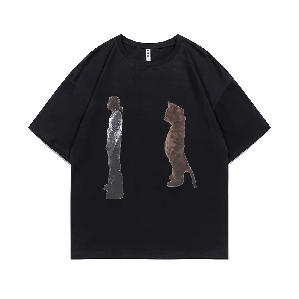 Camiseta divertida con gráfico de gato de pie Destroy Lonely para hombre y mujer, camisetas de algodón puro de gran tamaño, Opium Harajuku Off White