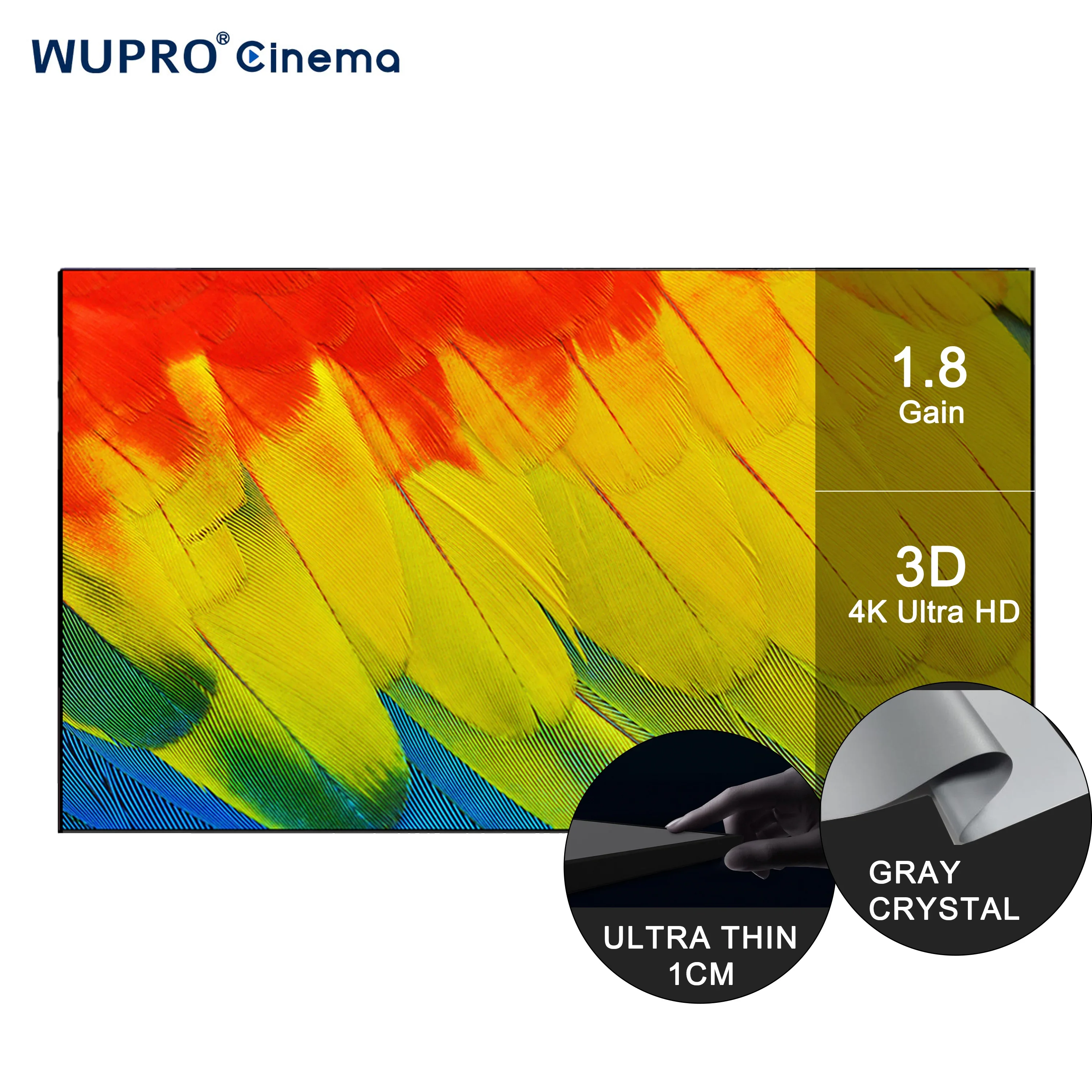 Cinema-Level Wupro 100 inch Soft PET Gray Crystal Projection Screen 4K UHD 3D Effect Home Theater Fixed Frame Projector Screen